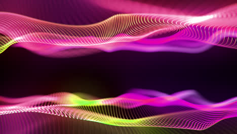 Bunte-Linienwellen-Digitaleffektpartikel,-Animiertes-Datenflusskonzept,-Science-Fiction-Hintergrund,-Digitale-Raumlinien-Und-Oberflächenwellen-Auf-Schwarzem-Hintergrund